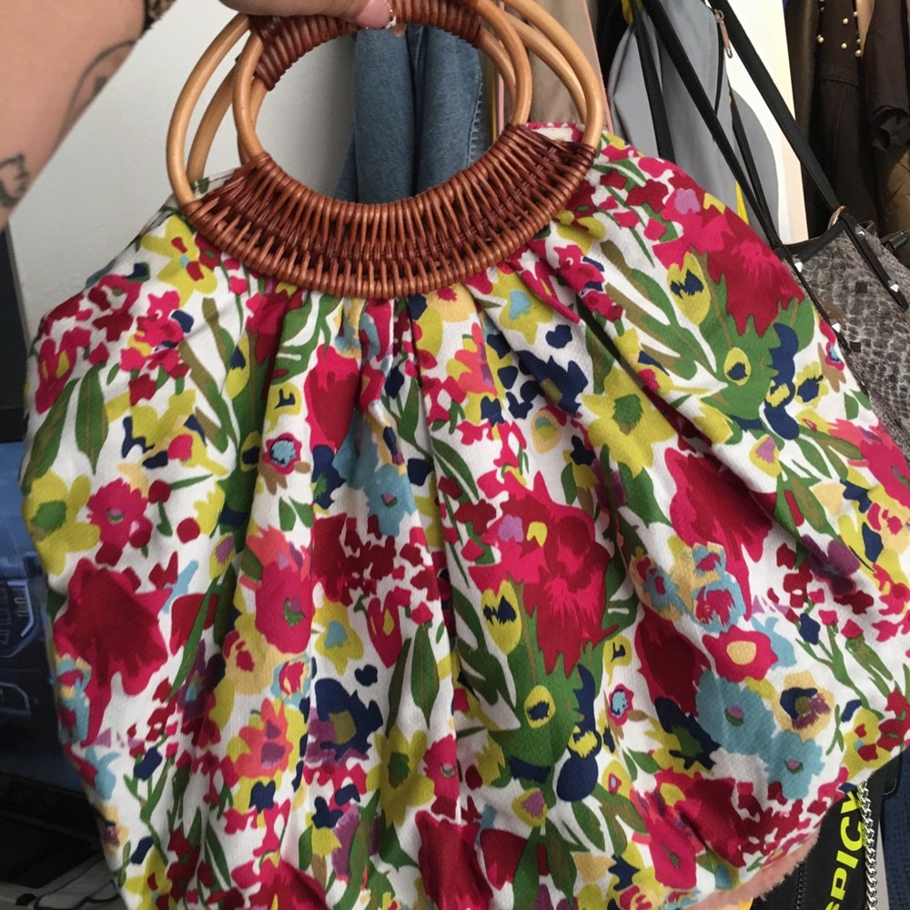 Floral Multicolor Woven Handle Women’s Tote Bag